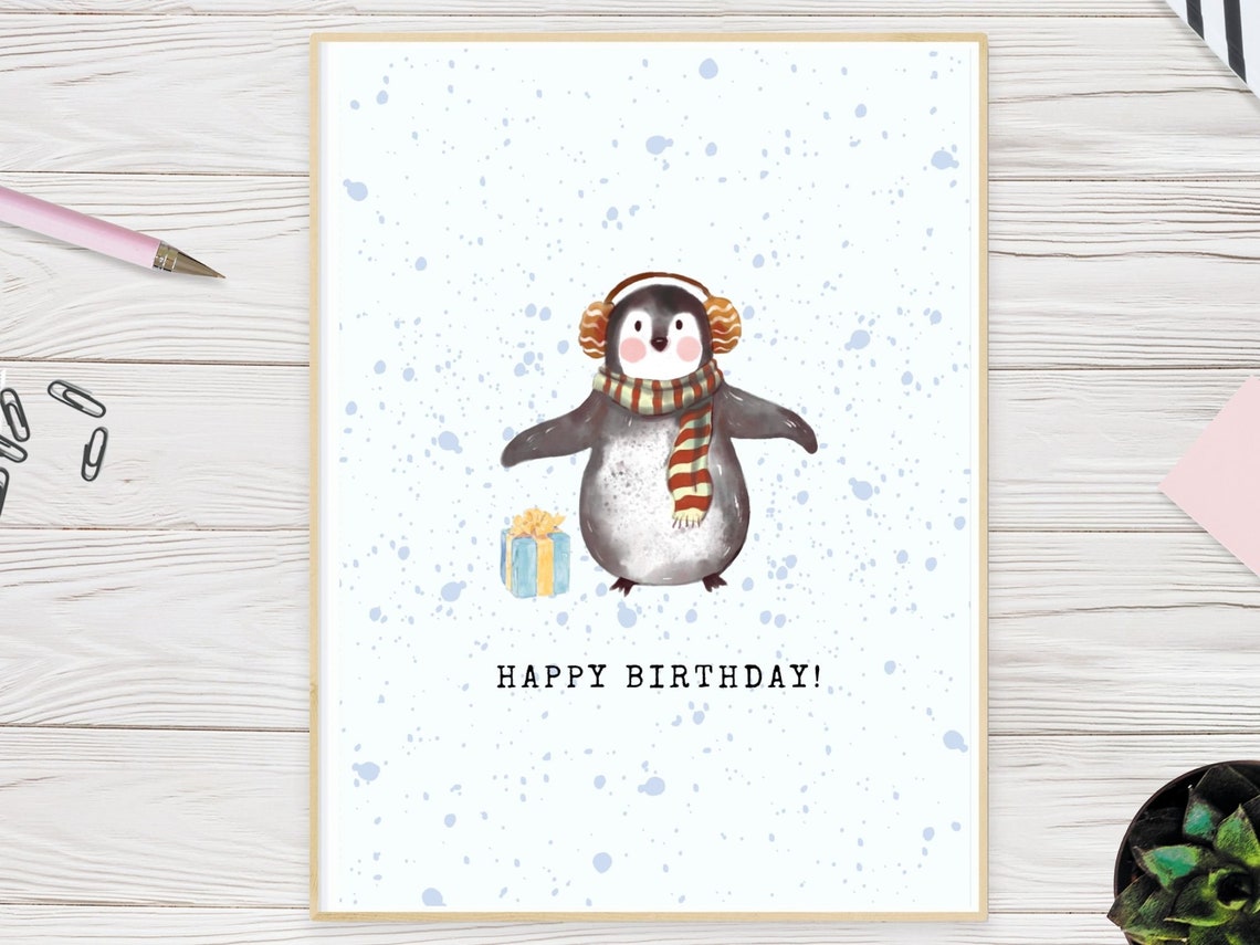 Cute Penguin Birthday Card Printable Animal Birthday Card Etsy