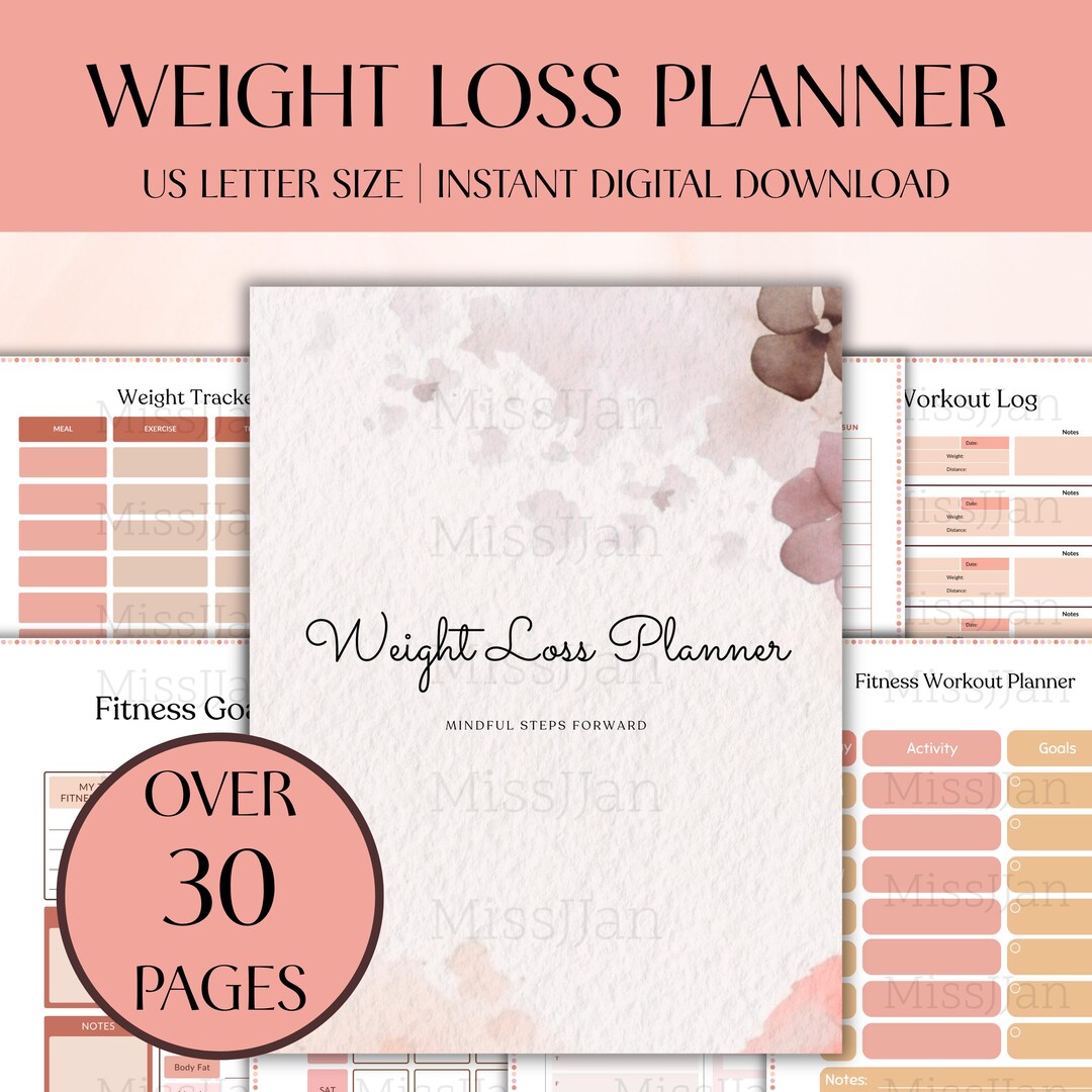Weight Loss Planner Printable, Fitness Log Bundle, Workout and Meal ...