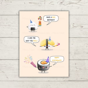 Sushi Birthday Card, Kawaii Sushi Pun Card, Birthday Gift Digital Download PDF, Cute Sushi Birthday Card Printable