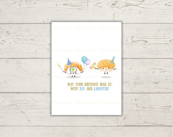 Jeu de mots d'anniversaire sushi, jolie carte d'anniversaire imprimable, carte d'anniversaire sushi kawaii, jeu de mots nourriture, téléchargement numérique PDF,