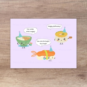 Sushi Birthday Card, Kawaii Sushi Birthday Card, Cute Sushi Pun Card, Sushi Happy Birthday Card, PDF Digital Download