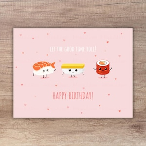 Sushi Birthday Card, Kawaii Sushi Happy Birthday Card, Cute Happy Birthday Card Printable, PDF Digital Download