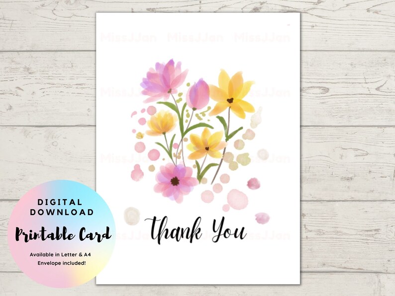 Flower Thank You Card Thank You Printable Ready to Print - Etsy