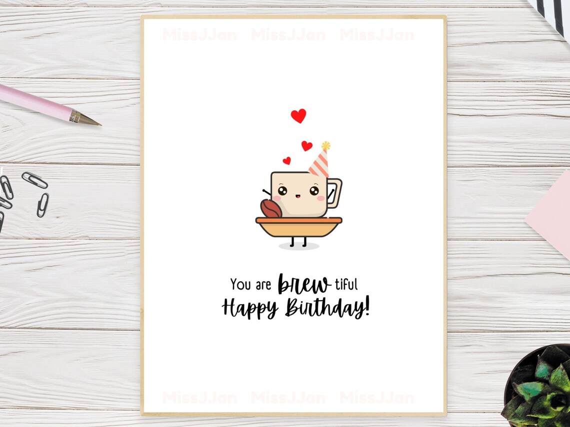 Coffee Birthday Card Printable Happy Birthday Card Food Pun | Etsy