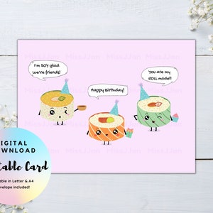 Sushi Birthday Card, Sushi Birthday Pun Card, Cute Food Pun Card, Happy Birthday Card, Digital Download Birthday Printable PDF