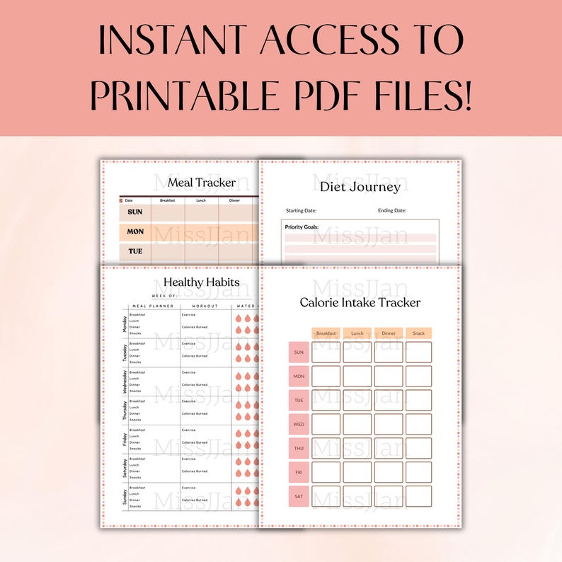Weight Loss Planner Printable, Fitness Log Bundle, Workout and Meal ...