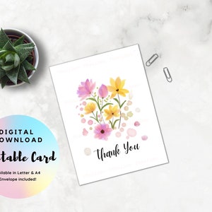 Flower Thank You Card Thank You Printable Ready to Print - Etsy