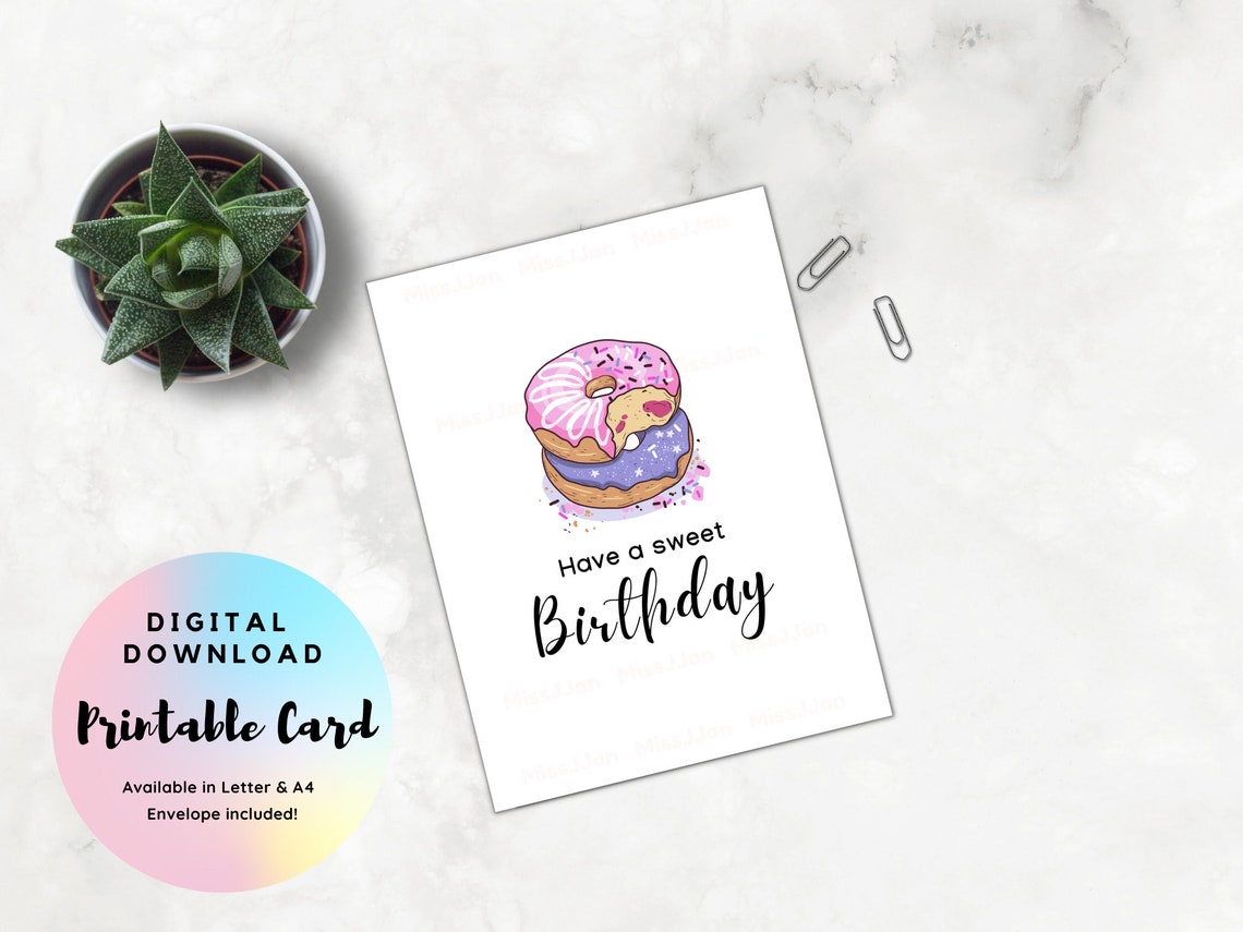 Donut Birthday Card, Doughnut Birthday Card, Printable Birthday Card