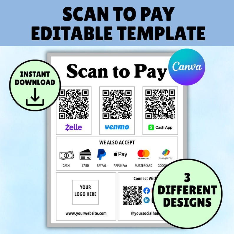 Scan to Pay QR Code Sign Template, Payment Sign Printable, Small ...