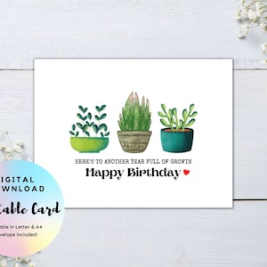 Cartão de aniversário suculento, cartão de aniversário de planta, cartão de aniversário pronto para imprimir, feliz aniversário para impressão, cartão de aniversário fofo, download digital