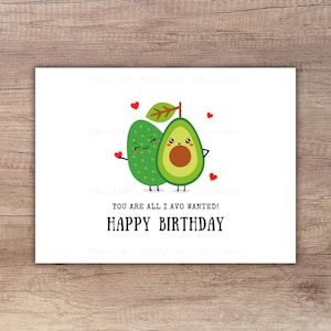 Kawaii Avocado Birthday Card: Punny Printable, PDF Digital Download