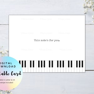 Carte de voeux de musique, carte de voeux de piano, carte de remerciement de musique, carte de jeu de mots de musique, carte de jeu de mots de piano, téléchargement numérique PDF, carte prête à imprimer