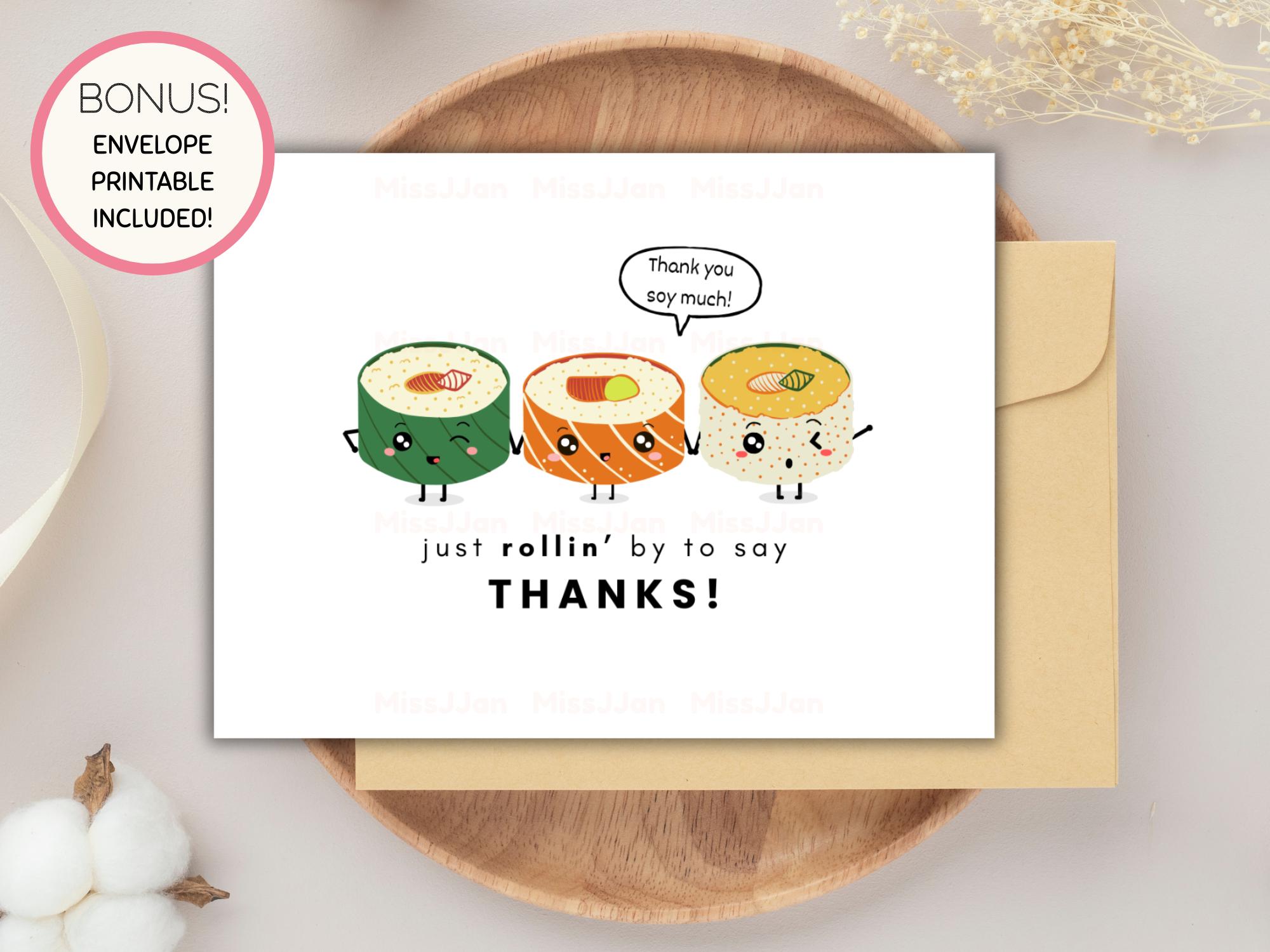Sushi Thank You Card Printable, Japanese Food Lover Gift, Last Minute ...