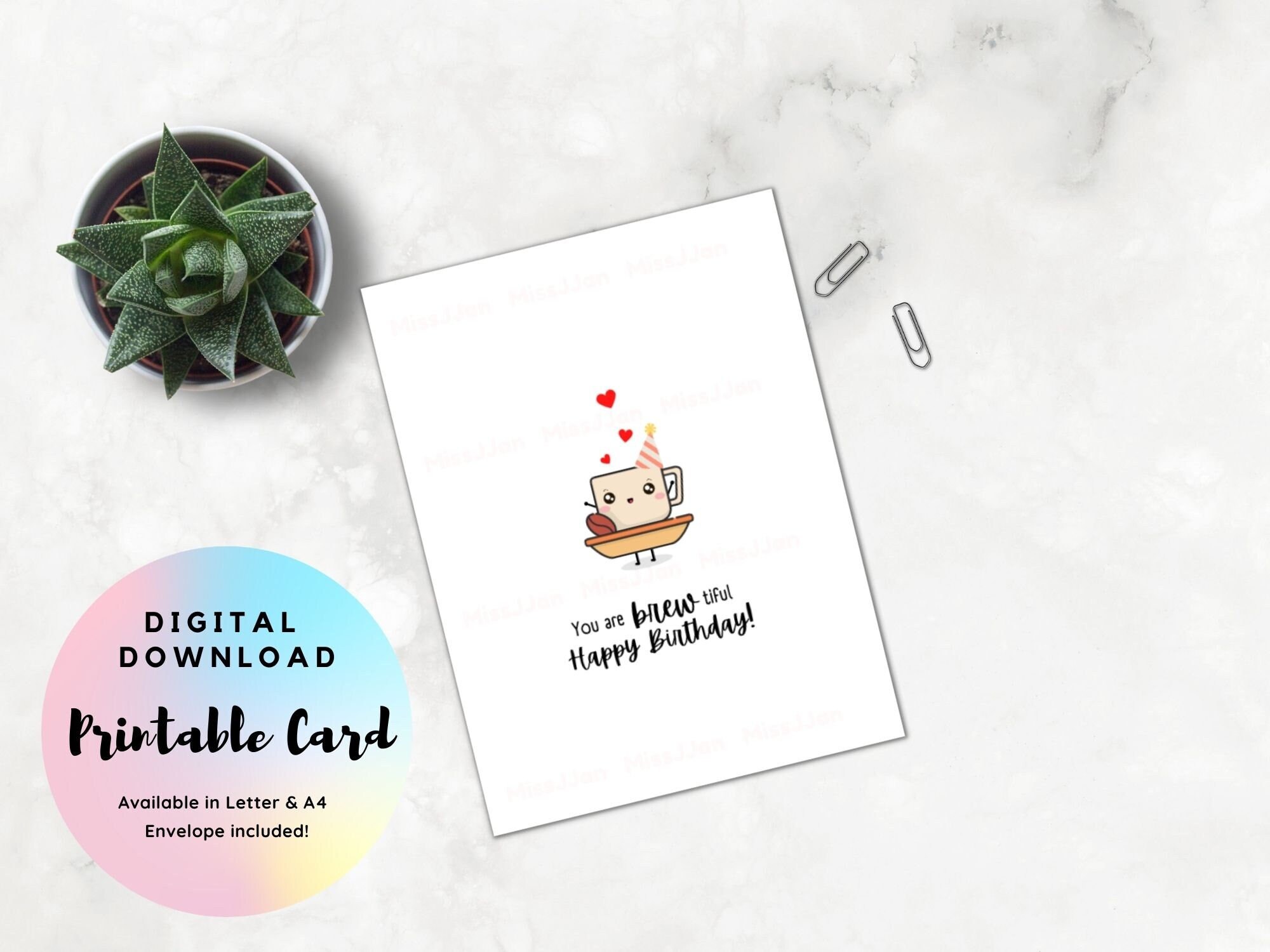 Coffee Birthday Card Printable, Happy Birthday Card, Food Pun Birthday ...