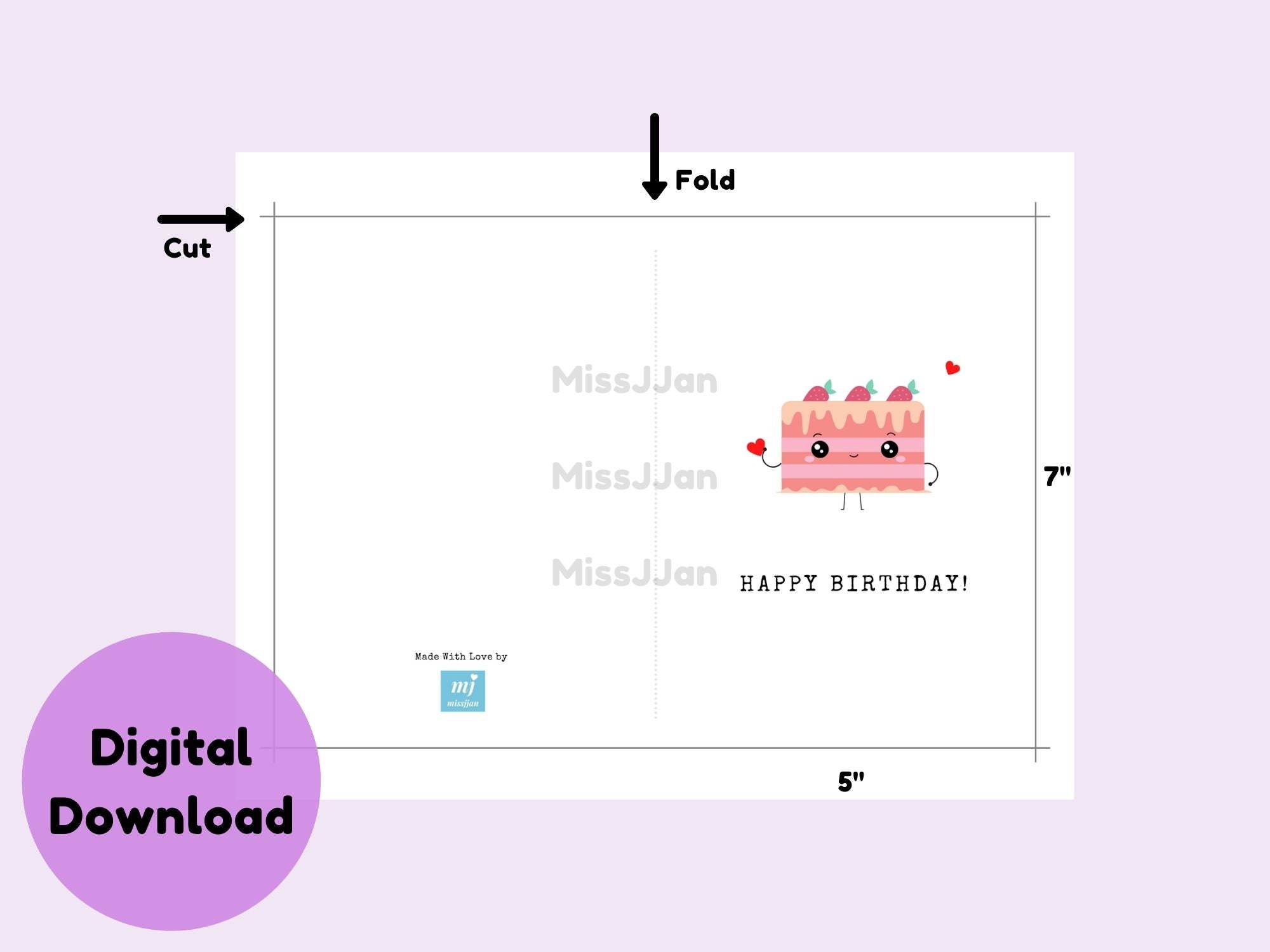 Birthday Cake Card PDF Printable Digital Download Happy | Etsy