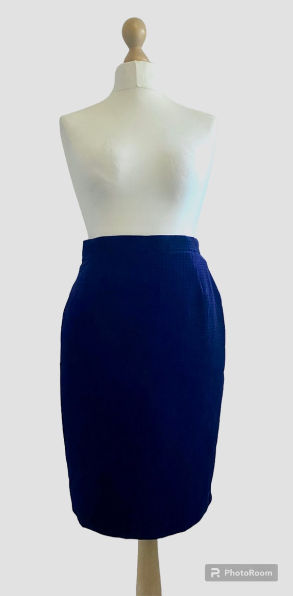 Vintage Alexon Velvet Pencil Skirt Blue Black Chec