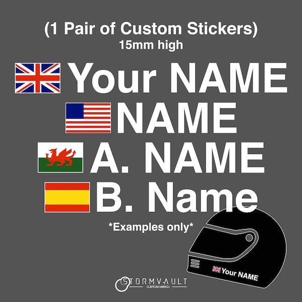 Helmet Driver Name stickers with flags - MSA race rally car decal vinyl FIA Motorsport