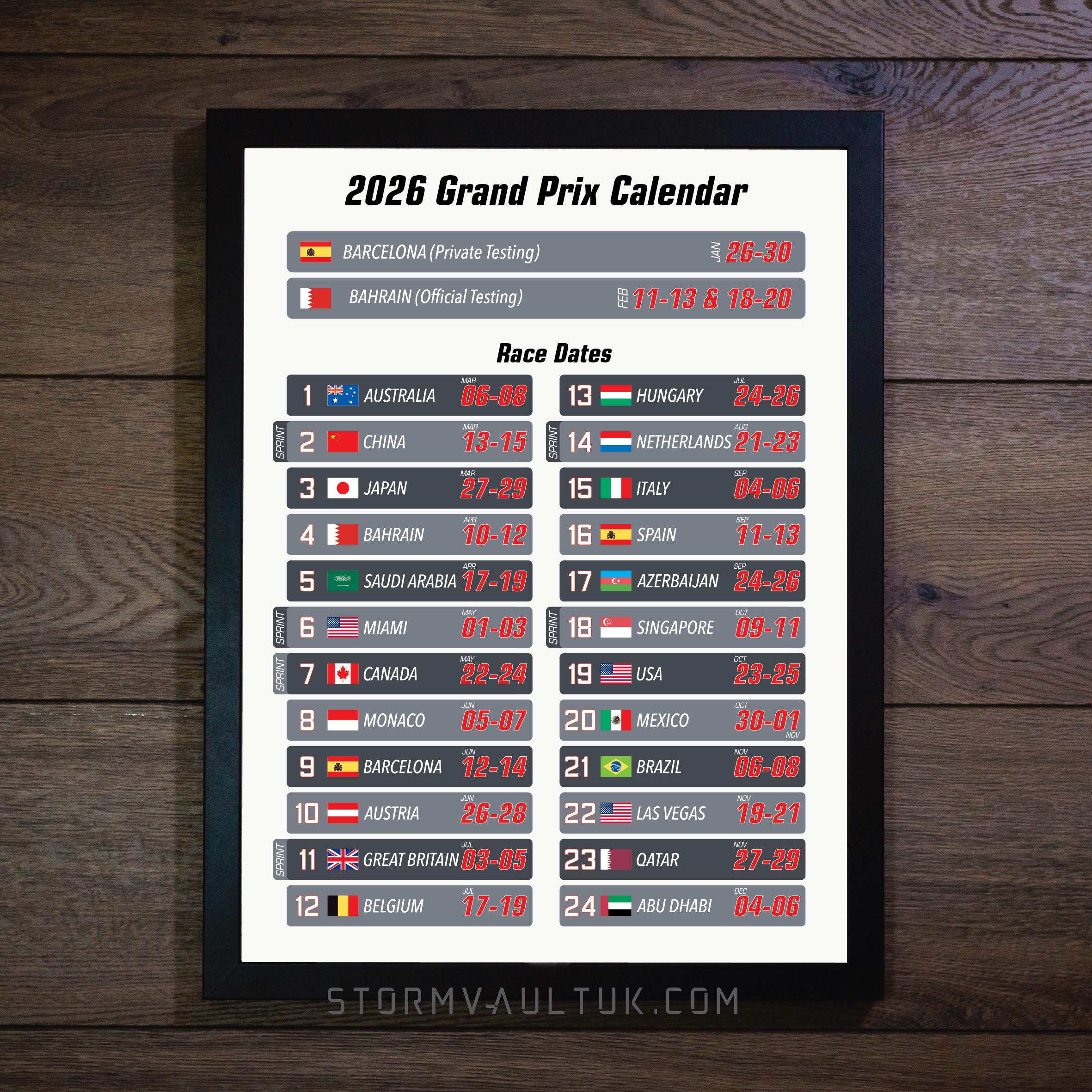 THE GRAND PRIX 2026 カレンダー 12個 2026年度 2025年12月始まり