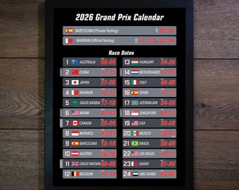 Formula 2026 Season Calendar, Wall Art Poster Print, Motorsport