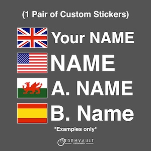 Motorsport UK Driver Name stickers with flags - MSA race rally car decal vinyl FIA