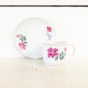 Vintage Bright White Purplish Pink Rose Demitasse China/Marked Liling China/Vintage China Small Tea/Espresso Cup/Demitasse & Saucer