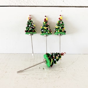 Vintage Set of 4 Spode Copeland, Made in England Christmas Tree Themed Stainless Steel Canapé Forks/Holiday Appetizer Forks