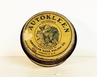 Rare Vintage Autokleen Dry Cleaner American Shoe Polish Co. Tin/1920's Shoe Polish Tin/Eagle Brand American Shoe Polish Co., Chicago