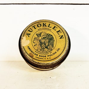 Rare Vintage Autokleen Dry Cleaner American Shoe Polish Co. Tin/1920&#39;s Shoe Polish Tin/Eagle Brand American Shoe Polish Co., Chicago