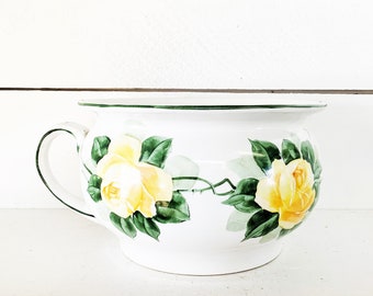 Großer markierter Keramik-Nachttopf/Pflanzgefäß/Schale mit gelber Rose