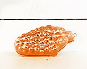 Moule à pouding en jello en cuivre en forme de raisins, moule en jello en cuivre décoratif et de collection pour cuisine de ferme, décor en cuivre de cuisine shabby chic