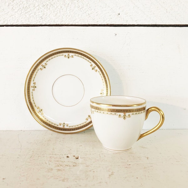 Vintage French B & Co Gold and Bright White Demitasse/Fine Bone China Espresso Cup/French Demitasse and Saucer