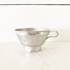 Vintage Aluminum Kitchen Funnel with Handle/Farmhouse Kitchen Canning Funnel/Shabby Chic Kitchen Tools and Gadgets/Metal Funnel
