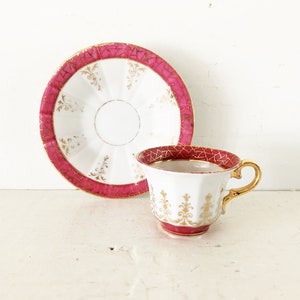 Vintage German Pinkish Purple and Gold Accented China Demitasse Teacup and Saucer German China