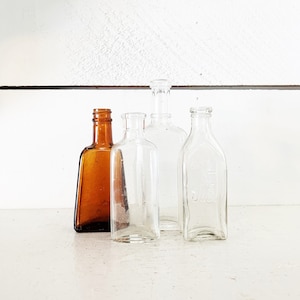 Collection of 4 Small Farmhouse Bottles Shabby Chic Collection of 4 Small Tonic Bottles Old Rustic Barn Bottle Collection Set of 4 Bottles