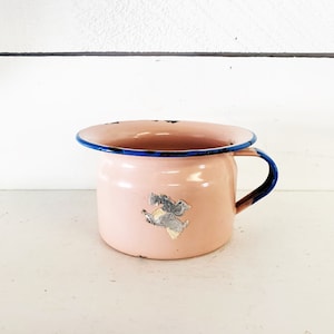 Pink and Blue Enamelware Large Cup/Farmhouse Pink Enamelware Childs Chamber Pot/Shabby Chic Pink and Blue Enamelware Pot with Handle