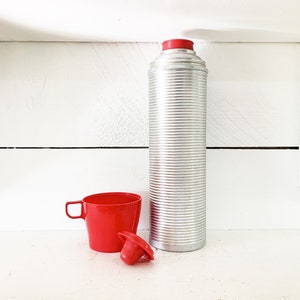 Vintage Aluminum Ribbed Thermos Brand Vacuum Thermos with Glass Liner Vintage Picnic