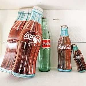 Vintage Trio of Coca-Cola Tins Large Medium Small Coke Tins Large Coca-Cola Glass Bottle Tin Coke Memorabilia