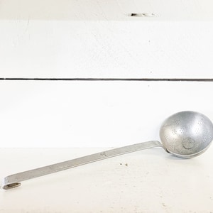 Farmhouse Kitchen Aluminum #10 Colander Style Ladle/Shabby Chic Kitchen Aluminum Strainer Ladle/Decorative Aluminum Marked Kitchen Ladle