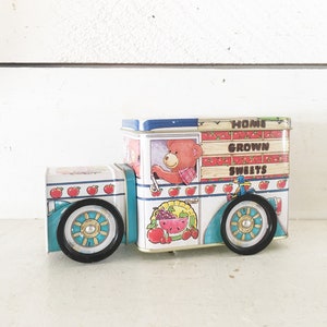 Vintage Teddy Bear and Rabbit Fruit Truck Themed Tin/Vintage Fruit Tin/Collectible Tin