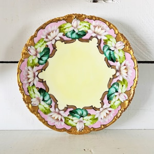 Vintage JP Limoges Hand Painted Porcelain Plate/France/Farmhouse Kitchen Collectible French Yellow Pink Floral Plate/French Porcelain