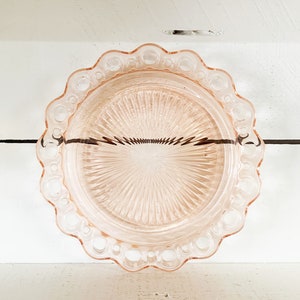 Vintage 10.5&quot; Pink Glass Serving Plate with a Loop Ribbon Edge/Pink Depression Glass Plate
