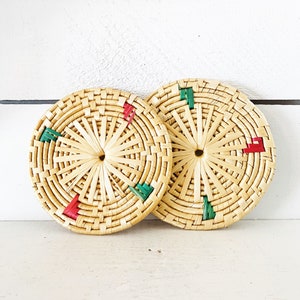 Pair of Vintage Rattan/Straw Kitchen Trivets/Boho Trivets