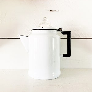 Plateau en verre émaillé blanc et noir Percolateur « Fire King » Cafetière émaillée Bouilloire Percolateur en émail sans pièces intérieures