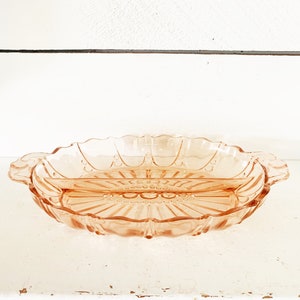 Vintage 12&quot; Pink Glass Divided Serving Dish/Plate with a Scallop Edge/Pink Depression Glass Divided Dish/Plate