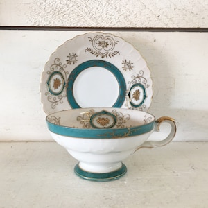 Vintage Occupied China Ucagco Green and Blush Fine China Teacup and Matching Saucer