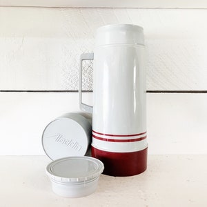 Vintage Aladdin&#39;s Gray and Maroon Quart Size Vacuum Thermos with Glass Liner/Vintage Picnic Thermos