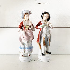 Couple colonial en porcelaine vintage/Japon, couple victorien en porcelaine, décor kitsch, figurines en porcelaine pour dame et homme