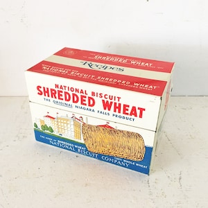 Vintage 1973 Nabisco Shredded Wheat Themed Recipe Box/Old Metal Recipe Box image 1