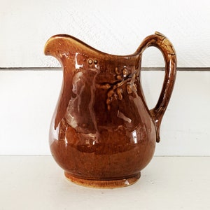 Vintage bruin geglazuurde steengoed ongemarkeerde beslag werper/boerderij keuken Berry Accent werper/boerderij keuken display/prop primitieve werper