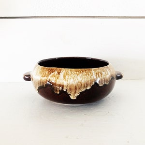 Vintage Roseville Pottery Drip Glaze Brown Planter Circular Classic Vintage Retro Pottery Planter Indoor Stoneware Drip Glaze Planter
